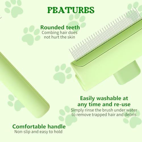 Image of Pet Hair Removal Comb Flea Comb, 2025 New Cat Grooming Brush with Release Button, for Massaging and Cleaning Shedding Pets Hairs, De-Shedding Cat Brush for Short and Long Hair Cats (Blue+Green)