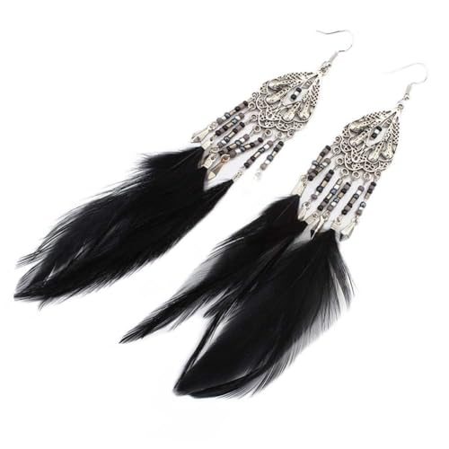 Boucles d'oreilles 925 de style bohème avec pendant plume pour sublimer vos tenues d'été