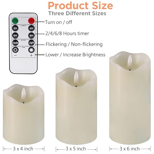 Flickering Flameless Candles with Remote and Timer, Realistic LED Candles, Battery Operated Candles for Christmas Home Wedding Birthday Decoration, Real Wax Set of 3(Ivory White) - Image 6