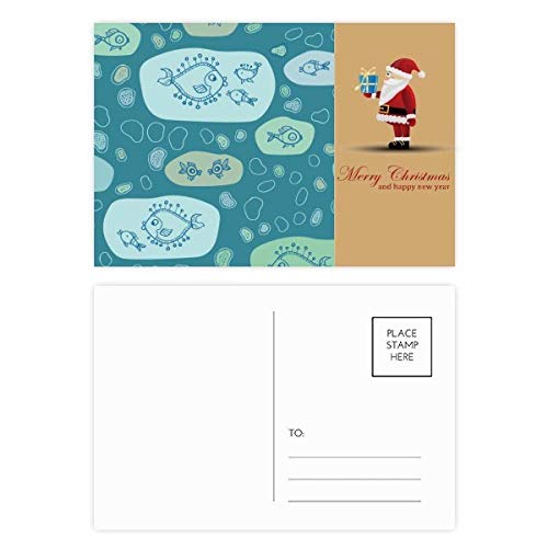 Cartes postales design abstrait poissons et Père Noël, lot de 20 illustrations