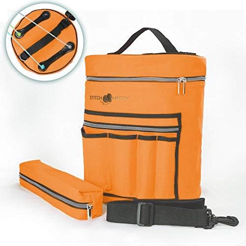 Stitch Happy Knitting Bag (Orange) 7 Pocket Yarn Bag, Crochet Bag