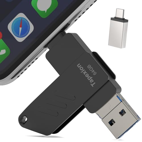 Tapexion Chiavetta di memoria USB per iPhone 64 GB, disco rigido esterno per cellulare, chiavetta USB C 3.0, chiavetta USB, con protezione password, colore nero