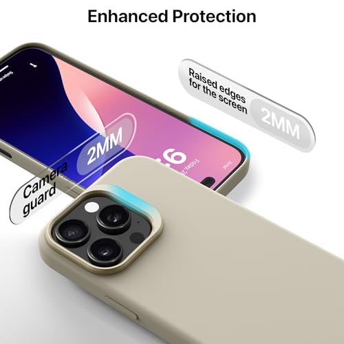 Image of eller sante Silicon Back Cover Case for iPhone 16 Pro Scratch Resistant TPU Shockproof 6ft Feet Drop Protection Support Mag-Safe Wireless Charging- Stone