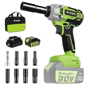Yougfin Cordless Impact Wrench 1/2 inch for Lug Nuts, 20V Brushless Power Impact Gun Kit 400N.M, 4.0 Ah Battery Powered Impact Driver Heavy Duty, Electric Impact Wrench for Car Home