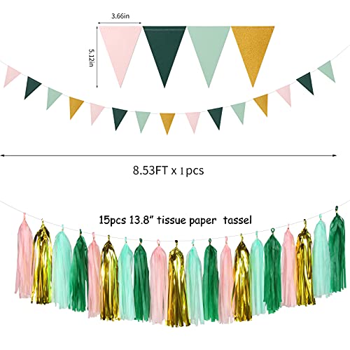 Image of Sage-Green Pink-Gold Baby Bridal-Shower Decorations - 30pcs Rustic Wedding Tissue Pom Poms,Tassel Garland Banner,Birthday Bachelorette Engagement Valentines Mothers Day Party Decor Lasting Surprise