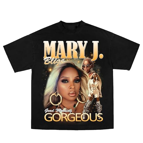 Mary J Shirt Vintage Rapper Graphic Tee Rap Hip-Hop Concert Y2K Streetwear for Men Women Black