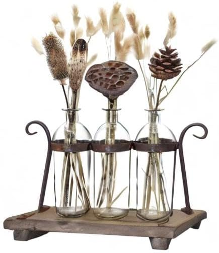 Rustic Flower Vase Set with Rack Stand Farmhouse Glass Bottles for Decor Table centerpieces - Image 8