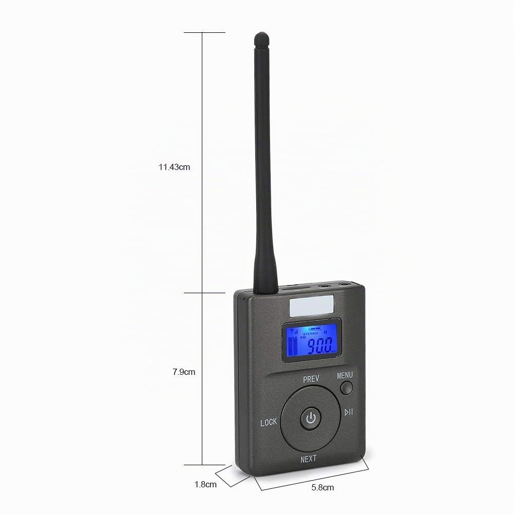 PUSOKEI Tragbarer FM-Sender, MP3-Stereo-Radio-Broadcast-Adapter mit Geringem Stromverbrauch, Unterstützung eines 3,5-mm-AUX-Eingangs für Tourismus, Besprechungsraum, Campus und Autofahren