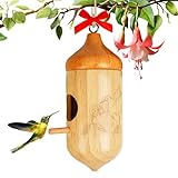 Hummingbird House, Wooden Hummingbird Houses for Outside - Handcrafted Natural Wood Birdhouse with Complete Hanging Kit (Bow & String) - Premium Gardening Gifts Decoration (Style-3, 1 Pack)
