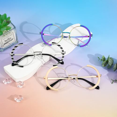 Image of Zeelool Vintage Metal Round Eyeglasses Frame for Women with Non-prescription Clear Lens ZJGM351423-03 Glod