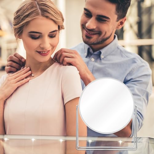 Espejo de maquillaje de mesa doble cara con soporte metálico giratorio miniatura 4