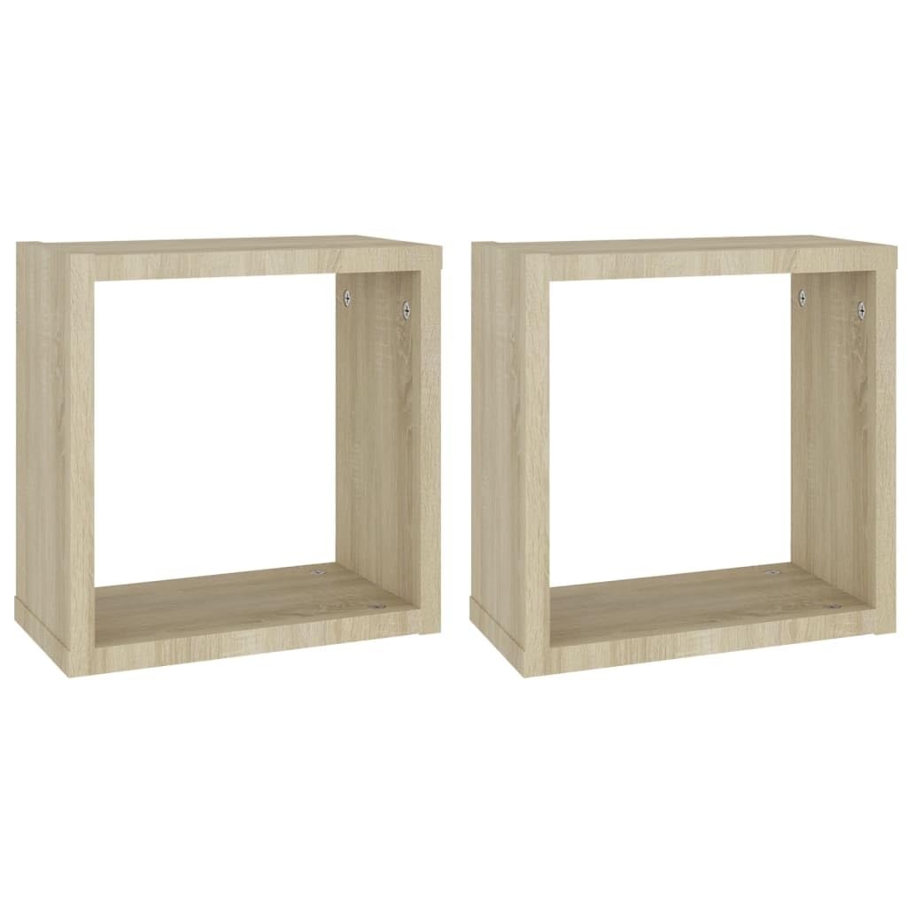 vidaXL 2x Wall Cube Shelves Home Living Room Bedroom Furniture Set Shelving Ledges Storage Wall Hanging Floating Shelf Unit Cube Organiser Sonoma Oak