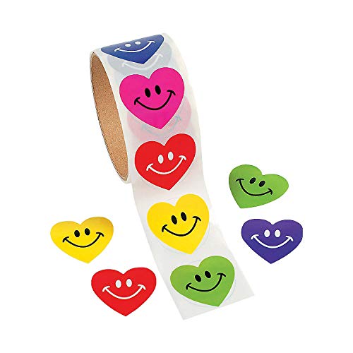 Fun Express Heart Smile Face Stickers (100pc) for Valentine's Day - Stationery - Stickers - Roll - Valentine's Day