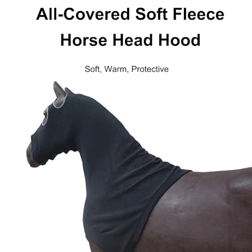 Image of SagaSave Full Face Horse Head Hood Comfortable Horse Covering Blanket All-Covered Soft Fleece Horse Cover with Zipper Warming Hood for Horse Head and Neck Protection (Pink-XL)