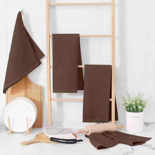 Image of Homaxy 100% Cotton Waffle Weave Kitchen Dish Towels, Ultra Soft Absorbent Quick Drying Cleaning Towel, 13 x 28 Inches, 18-Pack, Coffee