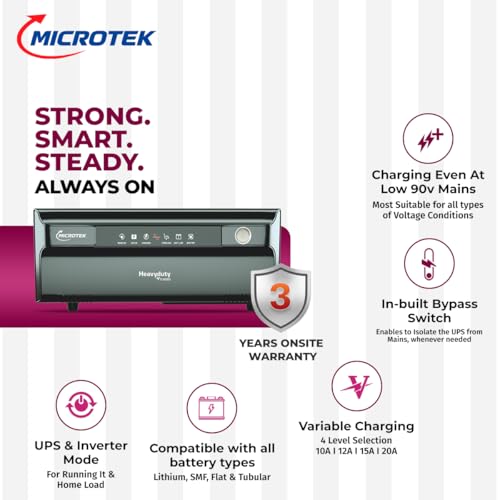 Image of Microtek Inverter with Lithium Battery Combo for Home, Office & Shops | Heavy Duty vTURBO NEW 2350 24V Pure Sine Wave 2000VA + 25.6V 100Ah LithiumBattery | Warranty: 36M Inverter & 60M Battery