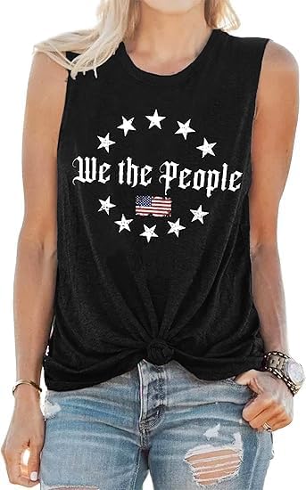 PECHAR 4th of July Tank Top for Women Patriotic Sleeveless Shirts American Flag T-Shirt Tees - Image 3