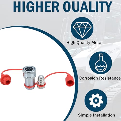 Image of 1 /2 inch NPT Ag Hydraulic Quick Connect Coupler, ISO 5675 Poppet Pioneer Style Tractor Couplers with Dust Caps, Interchangeable with Parker 4000 Series | Safeway S20 Series
