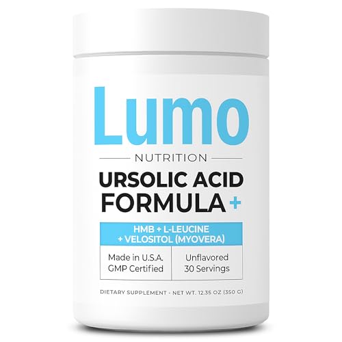 Image of Lumo Nutrition Ursolic Acid Formula + HMB, Leucine, Velositol (MyoVera) - Muscle Recovery & Proteins Synthesis - Workout Supplement | Vegetarian, Non-GMO, Gluten Free | Unflavored Powder - 30 Servings