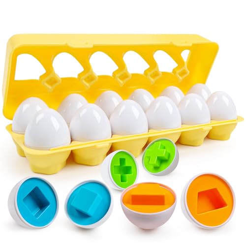 Image of FQKIOMY Toddler Eggs Toys,Montessori Geometric Egg Early Fine Motor Skills Learning Color Sorting & Shape Sorter Matching Game Easter Basket Stuffers Toys for Kids Boys Girls Ages 1-3