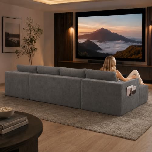 Image of KCGKCG 132 inch U Shaped Chenille Cloud Couch - No Assembly Required, Dark Gray