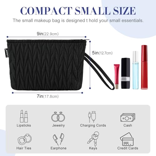 Image of Gloppie Makeup Bag for Purse Small Puffy Cosmetic Bag Wristlet Pouch Black