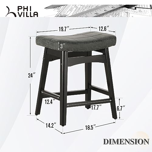 Image of PHI VILLA Counter Height Bar Stools Set of 2, Solid Wood Barstools