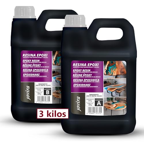 JOVIRA PINTURAS Resina epoxi transparente | 3 Kg| Para manualidades, obras de arte, madera, mesas creativas de madera, joyas artísticas, manualidades creativas, bricolaje. (3 Kilos)