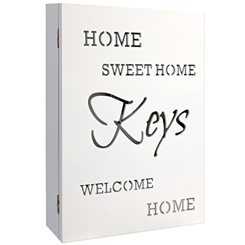 Élégant Boîte à clés en bois Clé Board avec inscription Blanc 22 x 7 x 32 cm 6 crochets Plaque à clés Clés Armoire Boîte à clés