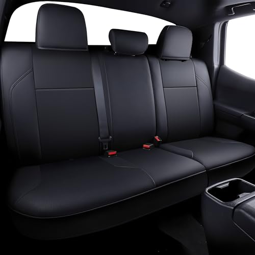 Image of Fit Tacoma Car Seat Covers for Toyota Tacoma 2016-2023 - Upgraded Premium Waterproof & Breathable Leather, Airbag Compatible, All-Weather Seat Cushion Protector (Full Set, Black)