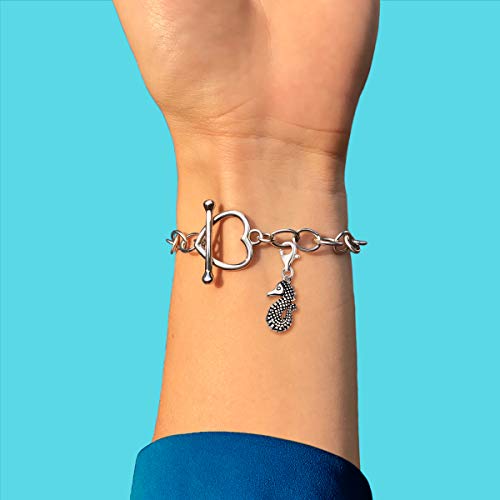 Image of Quiges 925 Sterling Silver 3D Ocean Seahorse Lobster Clasp Charm Clip on Pendant