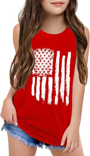 Image of Qbily Tank Tops for Girls Kids Summer Casual Cute Sleeveless Crewneck Graphic T Shirt 5-14 Years