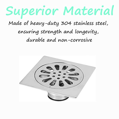 Floor Drain with Removable Cover,100 * 100mm Sink Square Stainless Steel Shower Drain Drainage Guards,Waste Grate Strainer for Bathroom Toilet Laundry Garden Outdoor Kitchen (#3) - Image 4