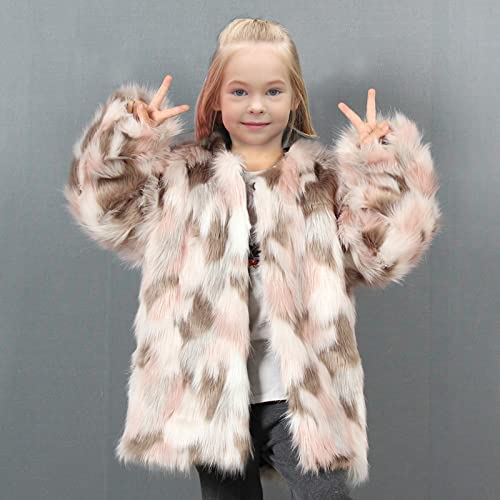 Faux Furry Tie Dye Coat for Kids Girls Open Front Long Sleeve Crewneck Jackets Toddler Girls Cute Warm Outwear2