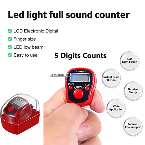 Image of 6-Pack Digital Tally Finger Counter with Led, Colorful Tasbeeh Tasbih 5-Digits Counter Clickers with Led Light, Carry Ring, Individual Hard Case for Muslims Pray Knitting Track Golf Lap