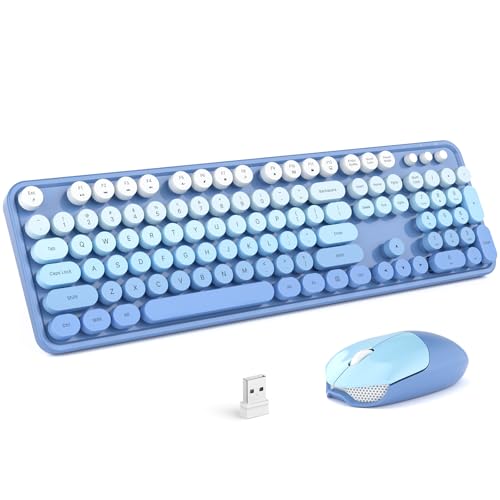 Image of MOFII Wireless Keyboard Mouse Combo, Typewriter Full Size Keyboard with Number Pad and 2 in 1 USB Connected Mouse for PC Computer Laptop Desktop Windows (Blue Colorful)