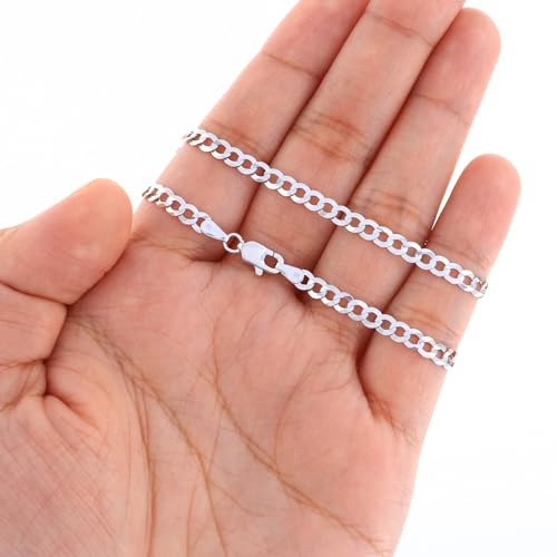 Nuragold 10k Real White Gold Solid Cuban Curb Link 4mm Chain Necklace (16"-30") Italian Jewelry for Men & Women4
