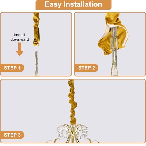 Image of Fabric Cord Cover,2 Pack Touch Fasteners Gold Chandelier Chain Cover,3.28 Feet Brushed Polyester Fabric Flannel Cord Covers for Wires,Decorative Cord Hider Easy Install