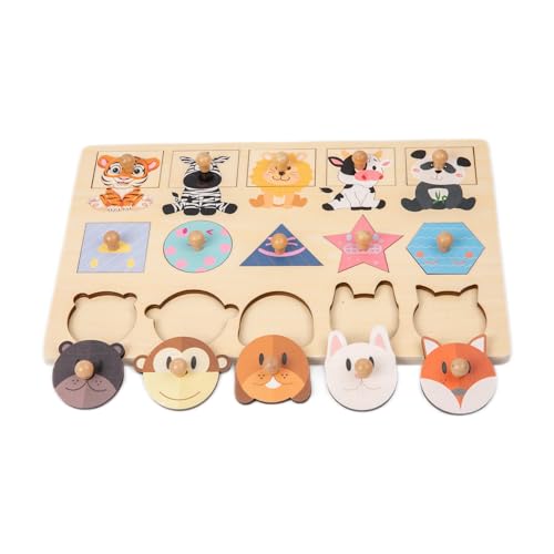 Image of Adena Montessori Jumbo Knob Animal Shape Puzzle, 1 Year Toddler | Safe wood, Large knob animal shapes. Builds color & shape recognition, fine motor & matching. Easy grip.