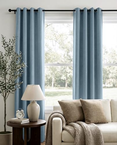 Image of 100% Blackout Shield Curtains, Blue, 50''W x 84''L, 2 Panels, Grommet Top, Thermal Insulated, Full Light Blackout, Living Room /Bedroom