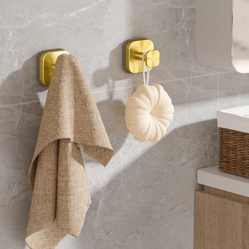 Image of BKV Suction Cup Hooks for Shower,Heavy Duty Shower Hooks for Bathroom Wall,Glass Windows,Smooth Doors to Hang Towels,Robes,Coat,Reusable Suction Cup Wreath Hanger for Christmas Wreaths-Gold(2 Pack)