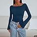 Women's Long Bell Sleeve Shirts 2025 Fall Crop Going Out Tops Dressy Casual Boat Neck Ribbed Knit Ruched Y2K Blouses Navy