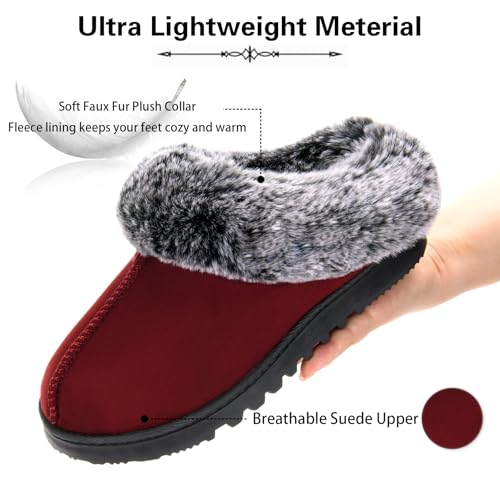 LORDFON Womens Slippers with Memory Foam,Winter House Slippers for Women with Warm Faux Fur Collar,Cozy Slip-on Bedroom Indoor Shoes3