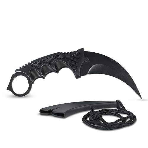 KOSxBO® CSGO Knife - Karambit Messer schwarz 19 cm - Tactical Hunter Messer Black Devil Editon - Counter Strike Global Offensive Skin schwarzes Neck Knife