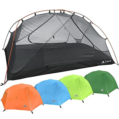 2 Person Backpacking Tent with Footprint - Lightweight Zion Two Man 3 Season, Waterproof, Ultra Compact 2p Freestanding Backpack Tents for Camping and Hiking by Hyke & Byke (Orange)