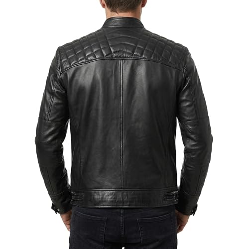 Image of Mens Vintage Retro Biker Cafe Racer Jackets - Diamond Quilted Style Genuine Leather Motorcycle Jacket