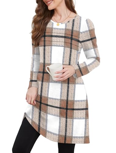 Image of OFEEFAN Womens Long Sleeve Tunic Dress Fall Fashion Sweater Dress with Pockets Pleated Front Casual Winter