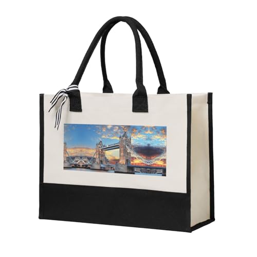 Liulannq Tower Bridge In London - Elegante bolso de mano para mujer, con costuras de lona
