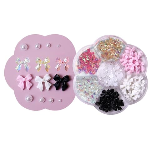 ネイルパーツ リボンセット カラフルガーリーリボン 全6色 10個/色入り オーロラ クリア 半円 パールストーン（ホワイト） 立体 可愛い 手作りアクセサリー