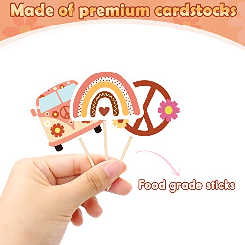 Hippie Party Cupcake Toppers Cake Picks Two Groovy Party Decorations For Flower Girl 2Nd Birthday Party 60S Theme Boho Rainbow Party Supplies #TOP3